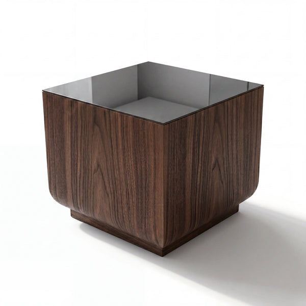 Mesa Lateral Cúbica Monolith en Nogal y Cristal Ahumado - vista alternativa