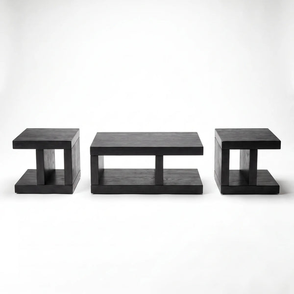 Set de Mesa de Centro y Mesas Laterales en Voladizo en Roble Negro Ébano - Hero Portada | LEMICH Alta Ebanistería Residencial