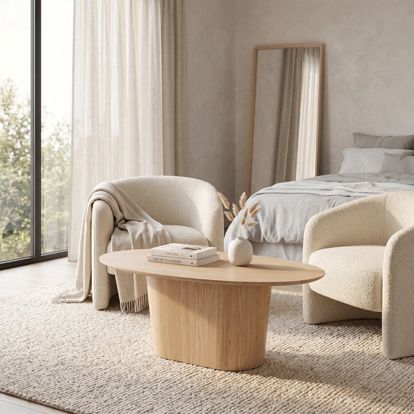 Mesa de Centro Ovalada Otranto en Nogal con Pedestal Escultórico - vista alternativa