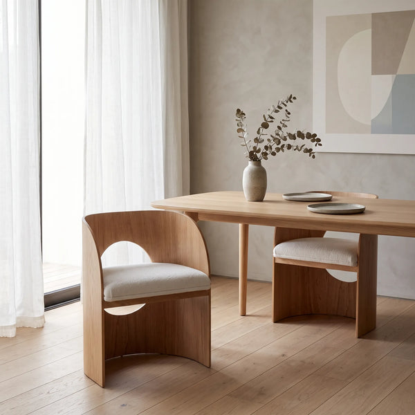 Silla Lunar en Madera de Encino y Bouclé Marfil · Curva - vista alternativa