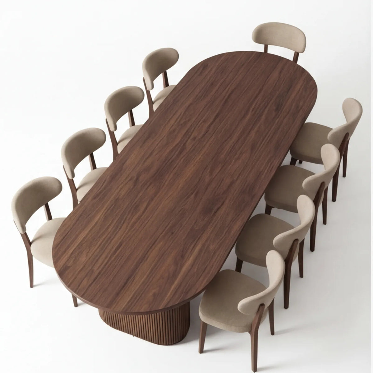 Comedor Othel en Nogal con Sillas en Rosa Morada Sólida · Escultural