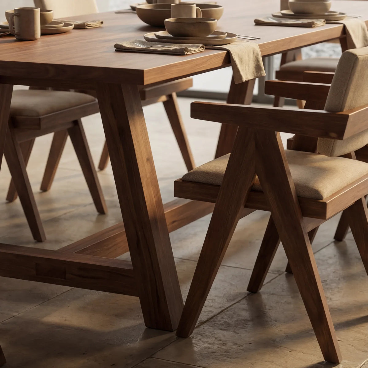 Conjunto de Comedor Quorum en Nogal y Madera Sólida · Diseño Arquitectónico