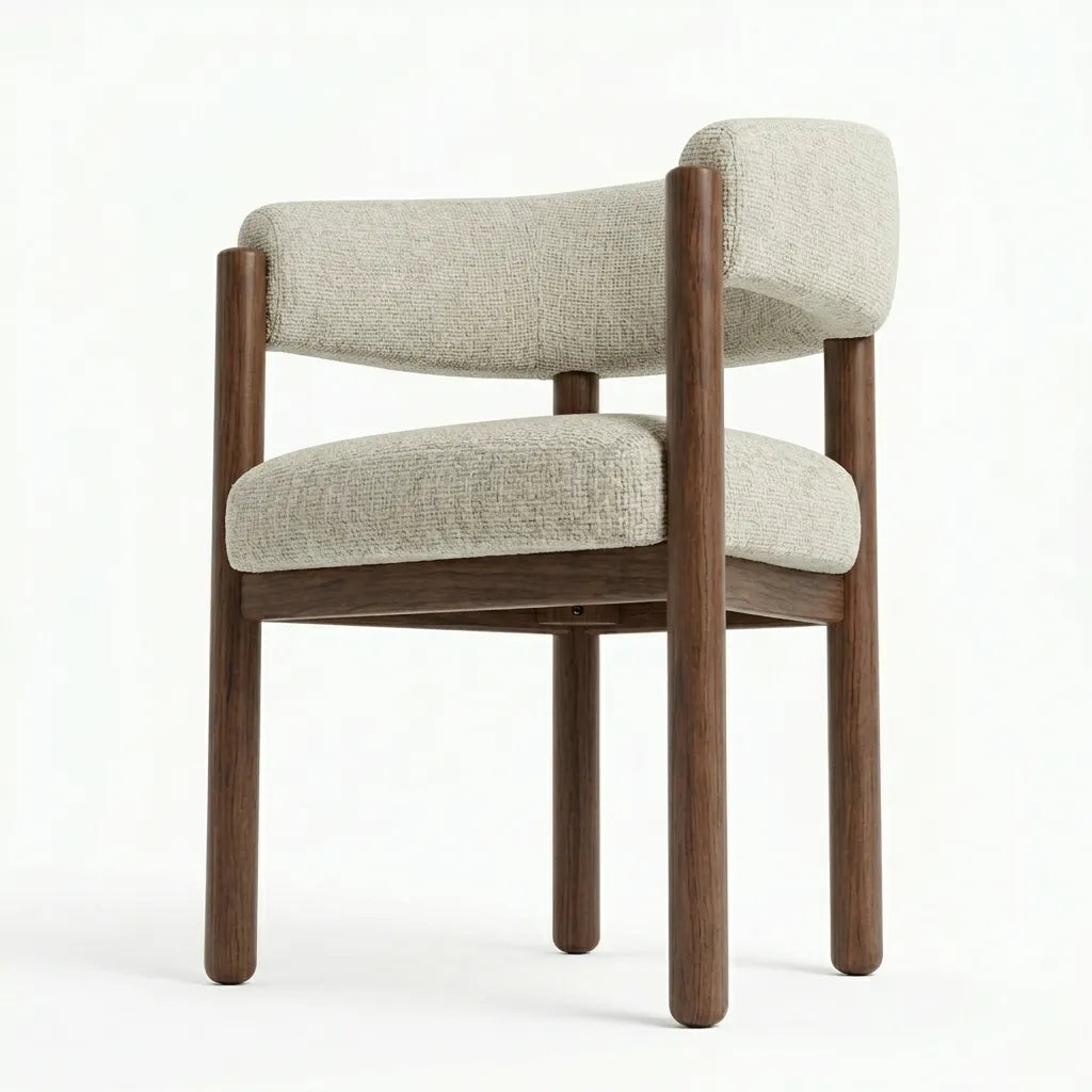 Silla Caelum en Madera Sólida y Textil Bouclé · Escultural Orgánico