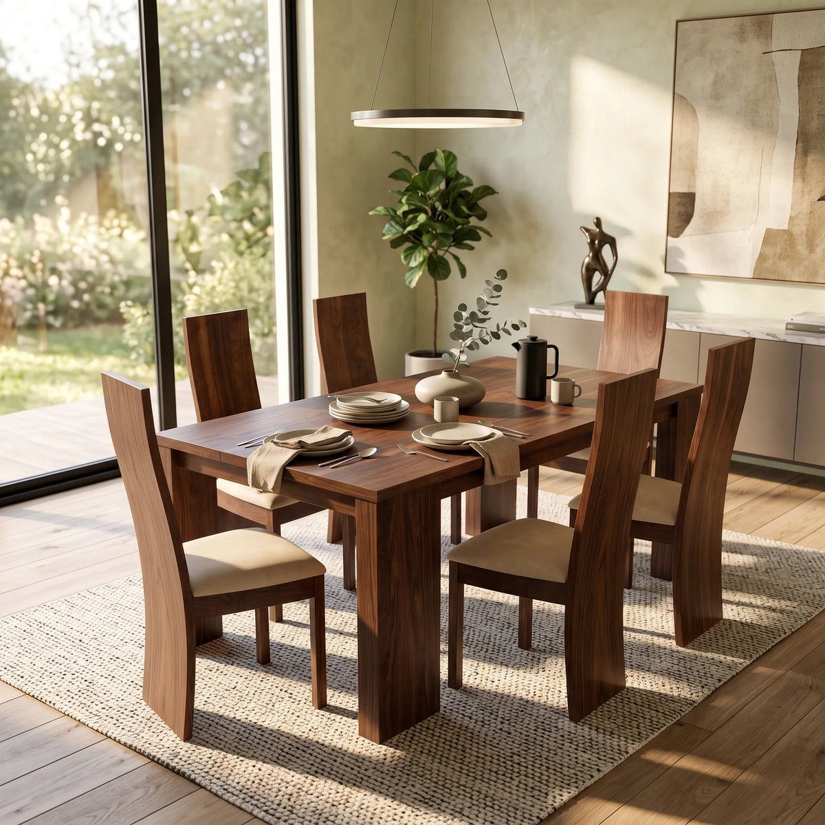 Comedor Escultural Monolith para 6 Personas en Nogal Macizo - Ambientada | LEMICH Alta Ebanistería Residencial
