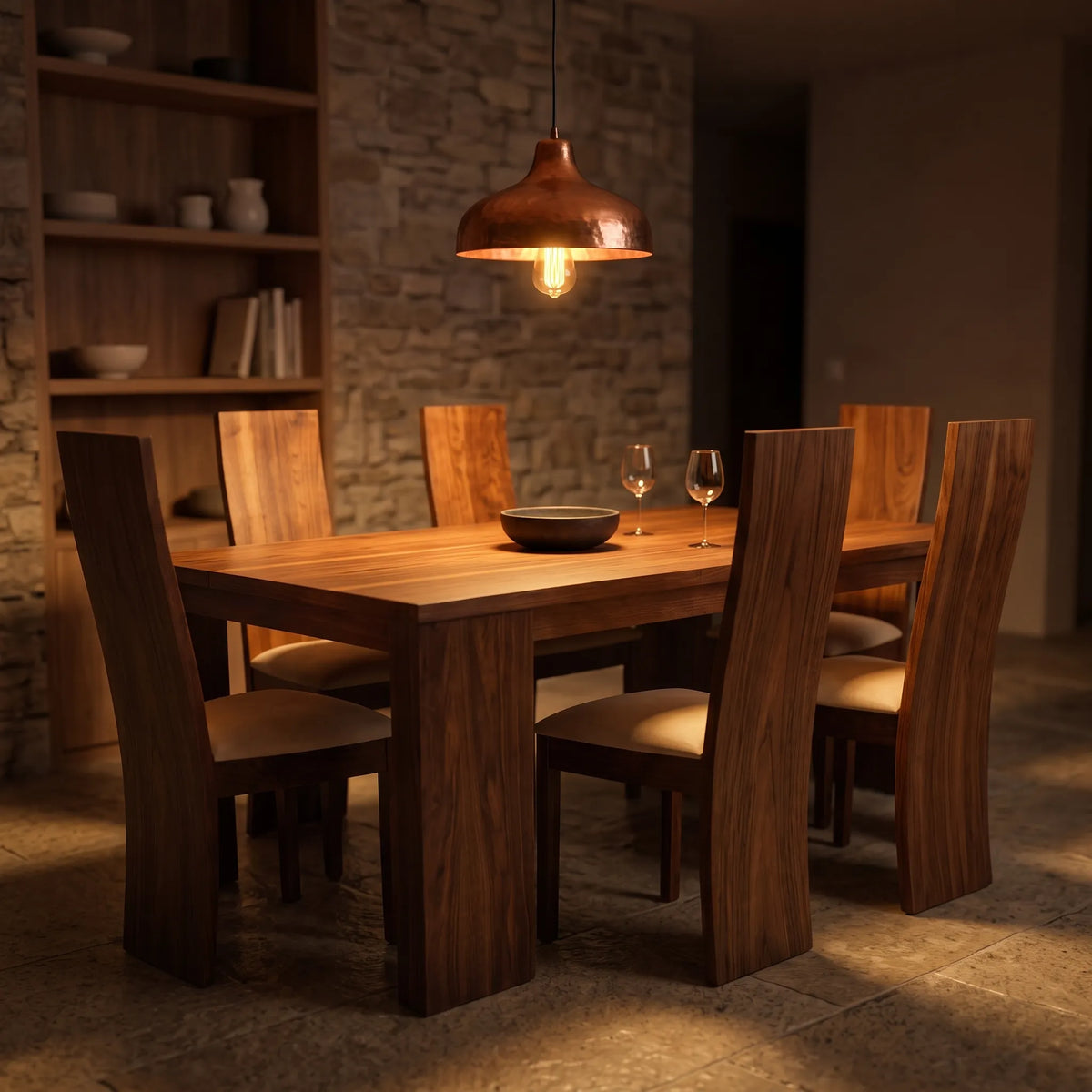 Comedor Escultural Monolith para 6 Personas en Nogal Macizo - Detalle de Ensamble | LEMICH Alta Ebanistería Residencial