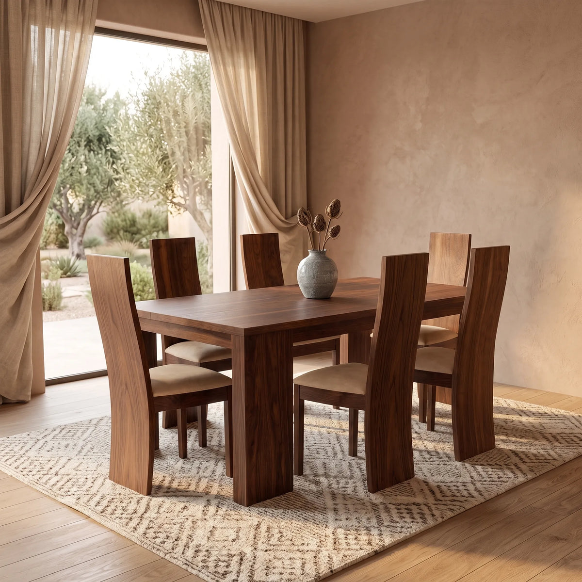 Comedor Escultural Monolith para 6 Personas en Nogal Macizo - Ambientada | LEMICH Alta Ebanistería Residencial
