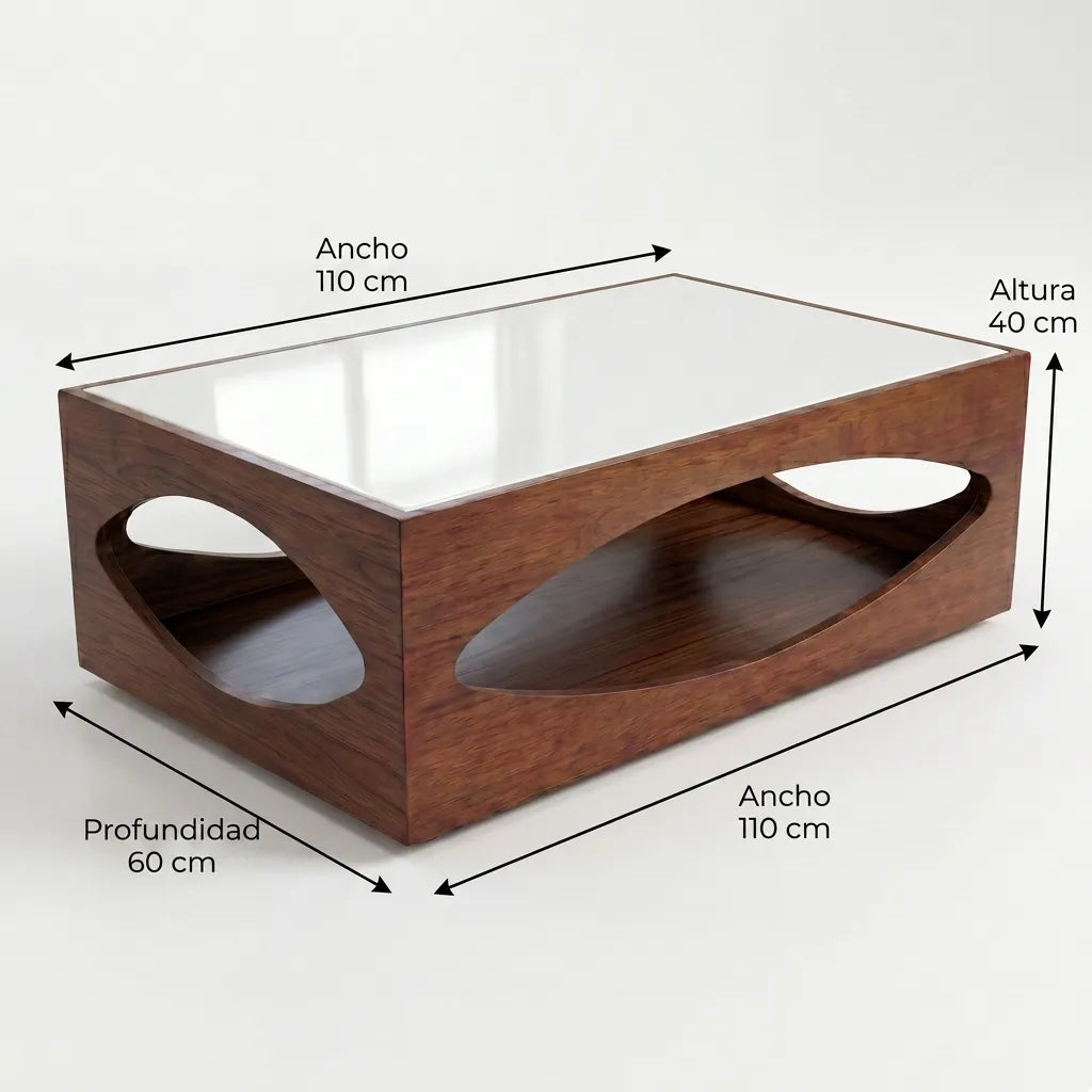 Mesa de Centro Escultural Eclipse en Nogal con Vano Orgánico y Tapa Blanca - Detalle de Ensamble | LEMICH Alta Ebanistería Residencial