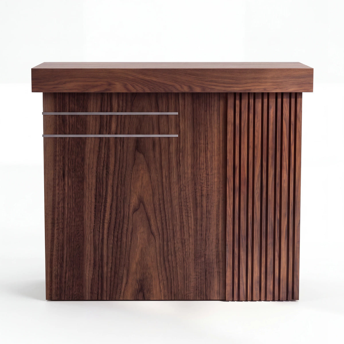 Mueble Barra de Bar Slat en Nogal Alistonado y Acero Cepillado - Ambientada | LEMICH Alta Ebanistería Residencial