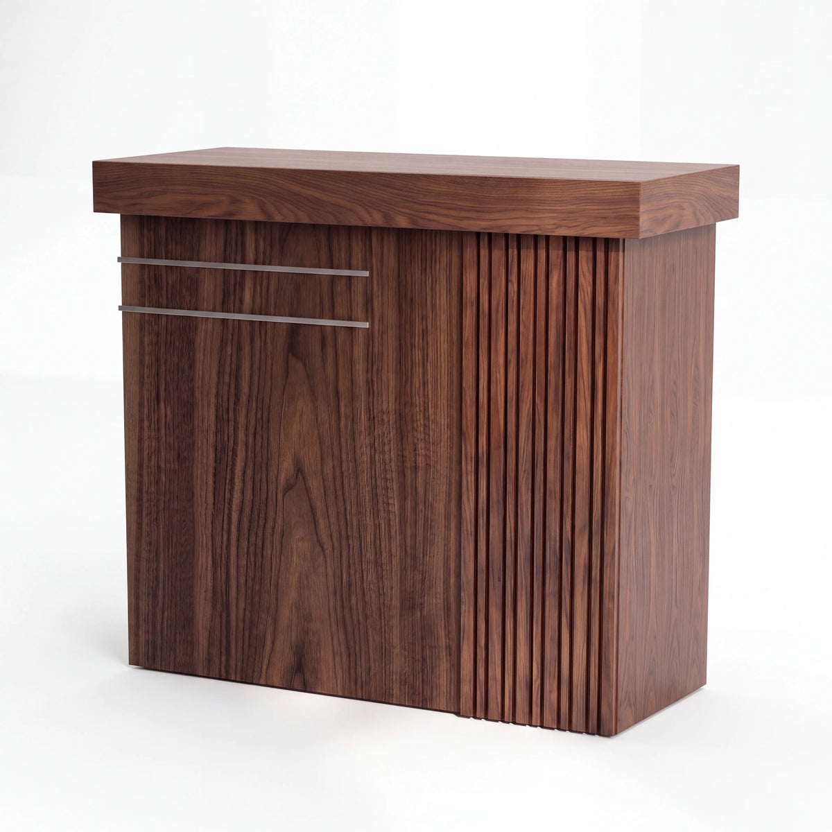 Mueble Barra de Bar Slat en Nogal Alistonado y Acero Cepillado - Hero Portada | LEMICH Alta Ebanistería Residencial
