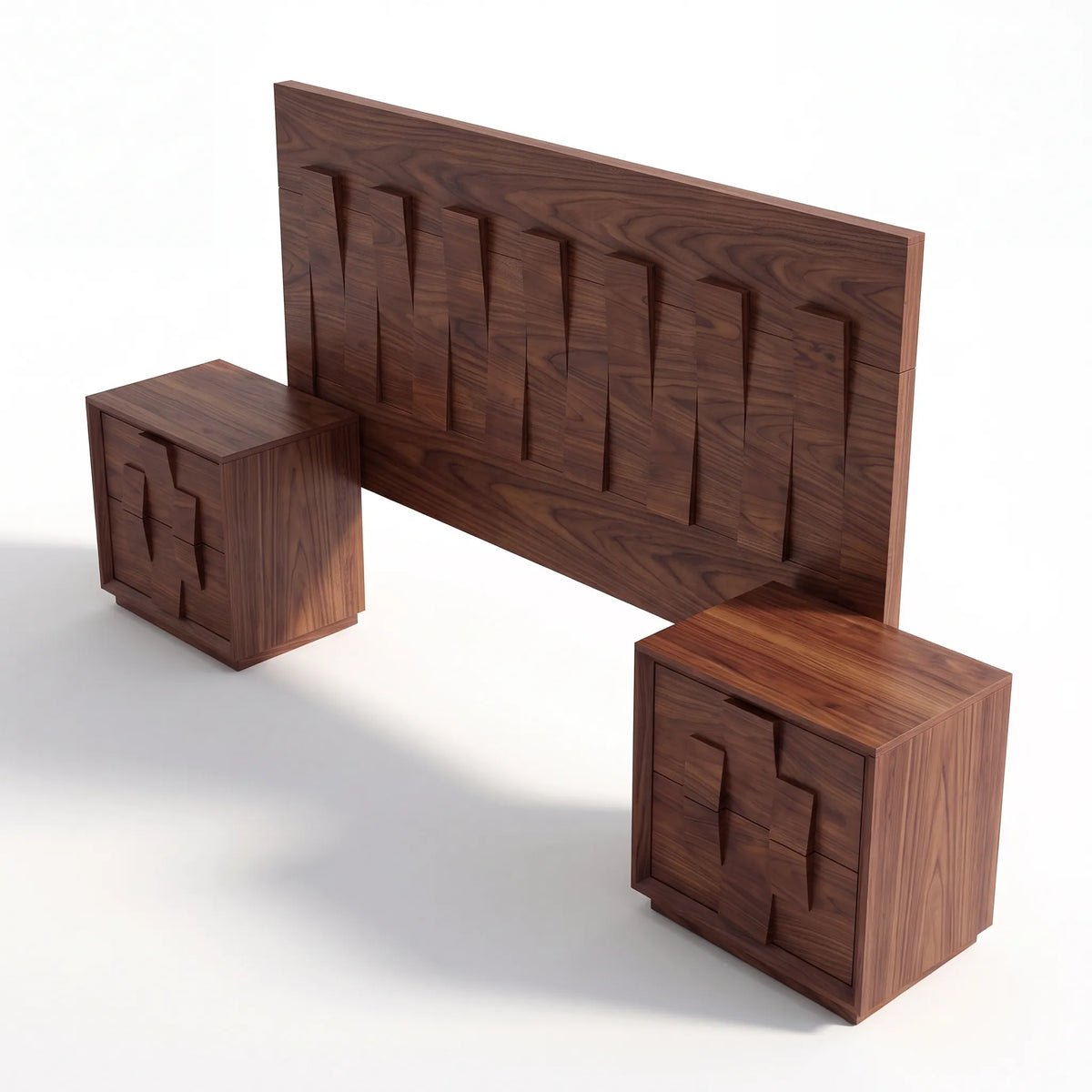 Recámara de Autor con Cabecera y Burós en Relieve Tridimensional de Nogal - Detalle de Ensamble | LEMICH Alta Ebanistería Residencial