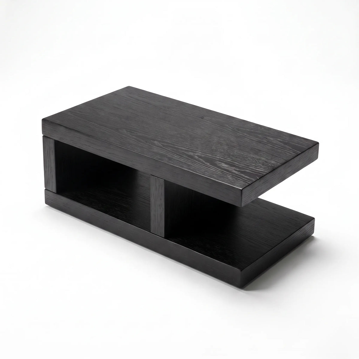 Set de Mesa de Centro y Mesas Laterales en Voladizo en Roble Negro Ébano - Detalle de Ensamble | LEMICH Alta Ebanistería Residencial