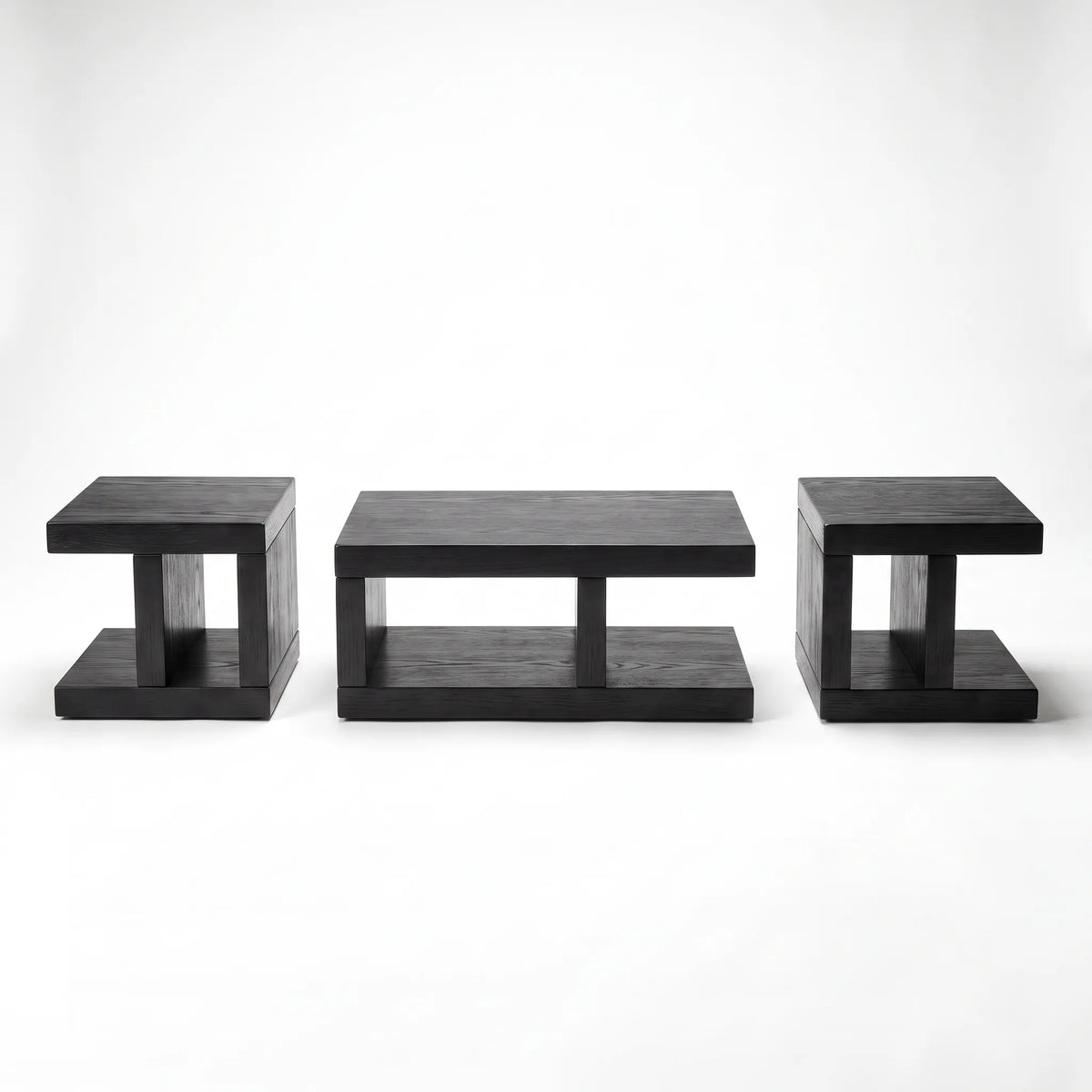 Set de Mesa de Centro y Mesas Laterales en Voladizo en Roble Negro Ébano - Hero Portada | LEMICH Alta Ebanistería Residencial