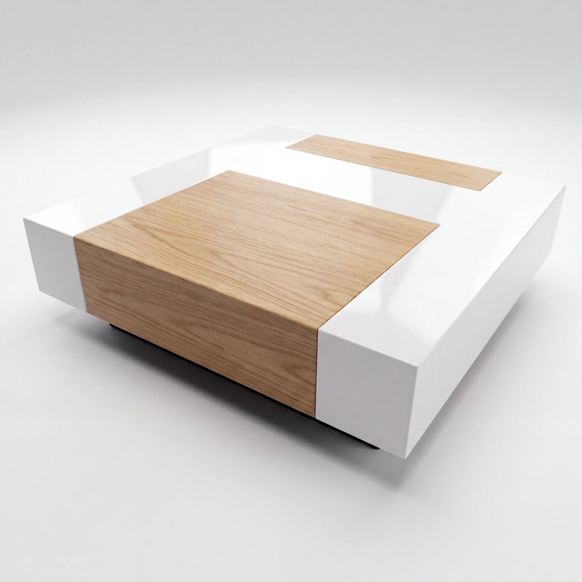 Mesa de Centro Cuadrada Bicolor en Laca Blanca Alto Brillo y Roble Natural - Hero Portada | LEMICH Alta Ebanistería Residencial