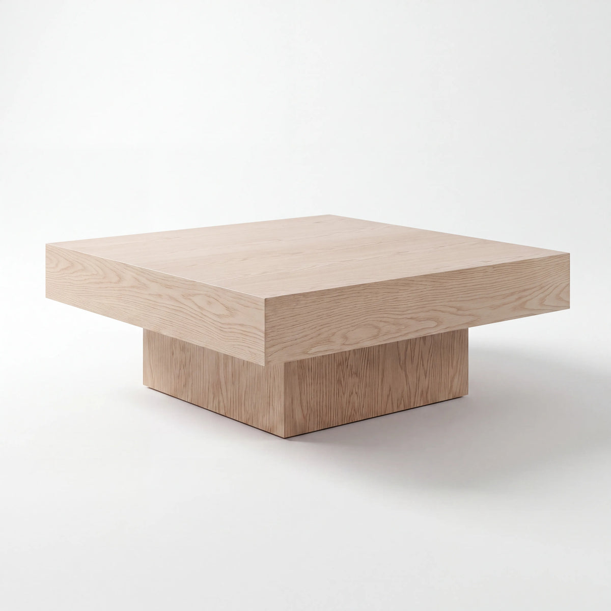 Mesa de Centro Cuadrada Monolítica en Roble Blanco con Base Remetida - Hero Portada | LEMICH Alta Ebanistería Residencial