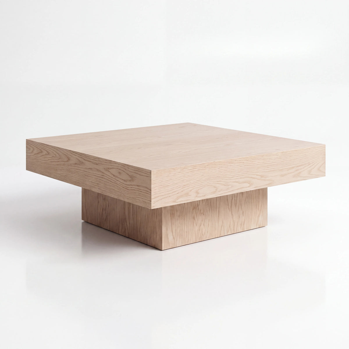 Mesa de Centro Cuadrada Monolítica en Roble Blanco con Base Remetida - Ambientada | LEMICH Alta Ebanistería Residencial