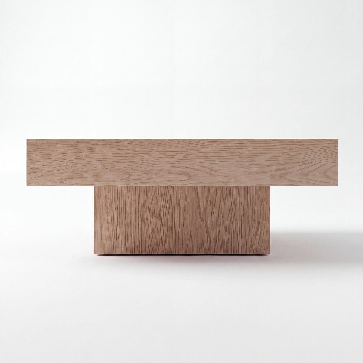 Mesa de Centro Cuadrada Monolítica en Roble Blanco con Base Remetida - Ambientada | LEMICH Alta Ebanistería Residencial