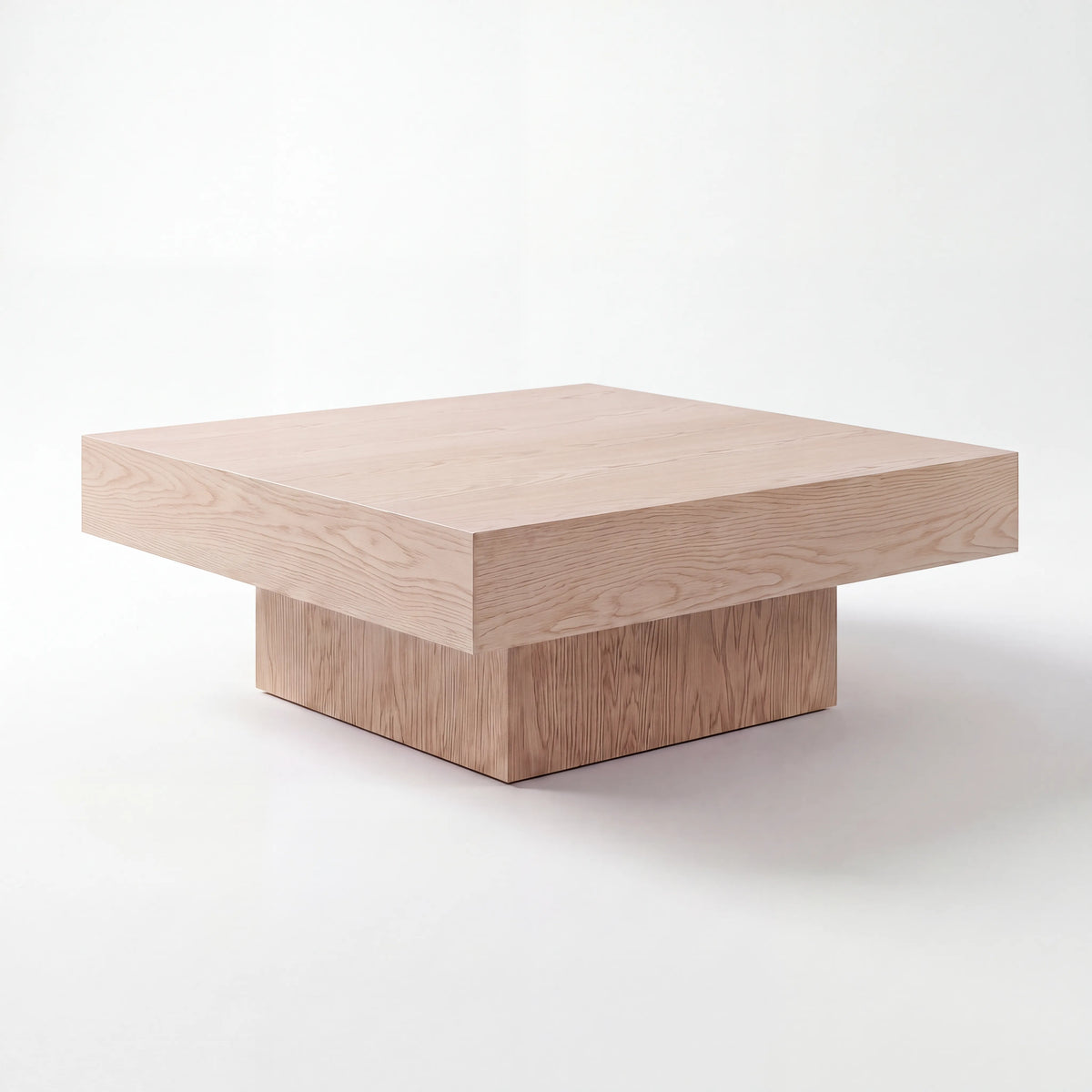 Mesa de Centro Cuadrada Monolítica en Roble Blanco con Base Remetida - Detalle de Ensamble | LEMICH Alta Ebanistería Residencial