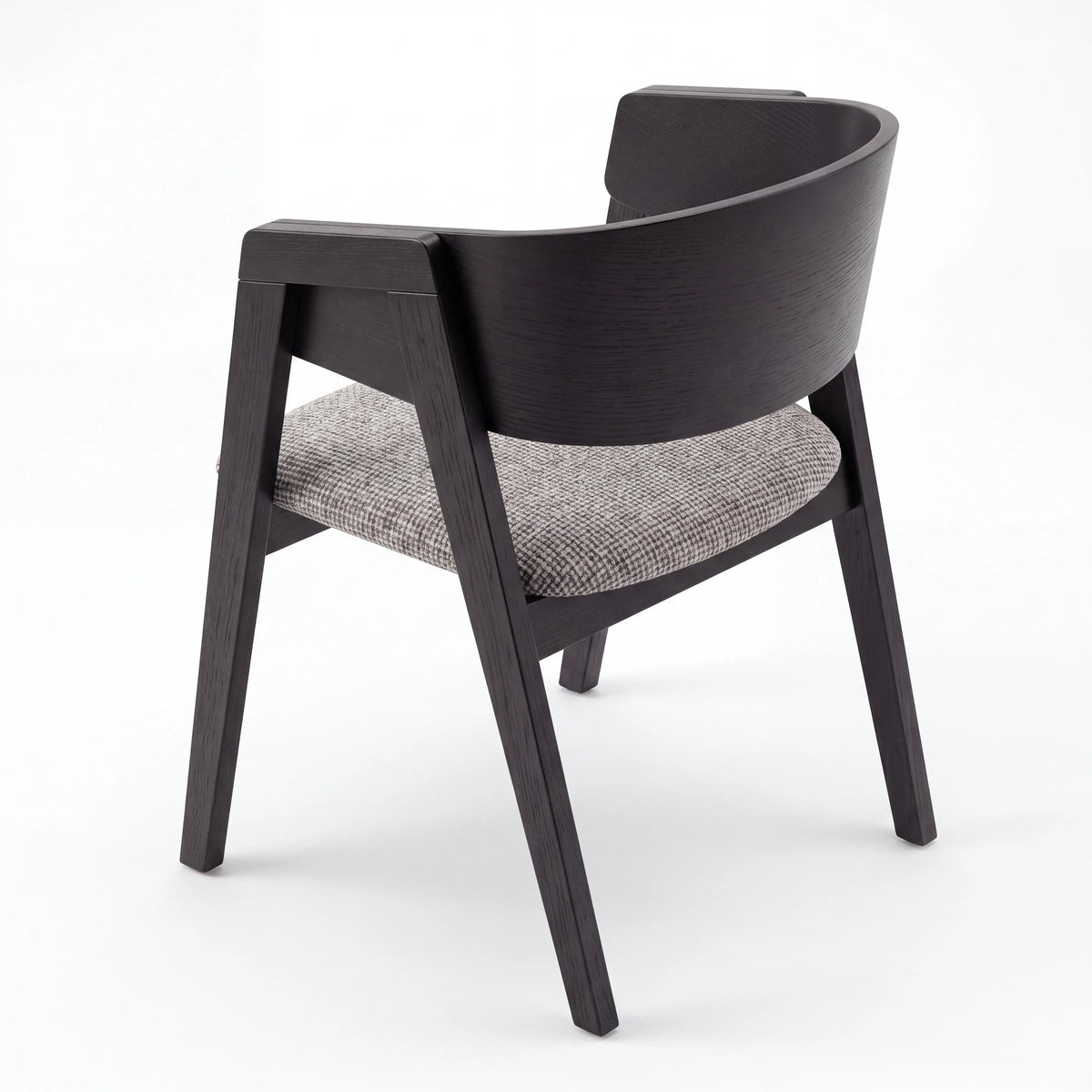 Sillón de Comedor Curvo en Roble Negro Ébano y Tapizado Tweed - Detalle de Ensamble | LEMICH Alta Ebanistería Residencial