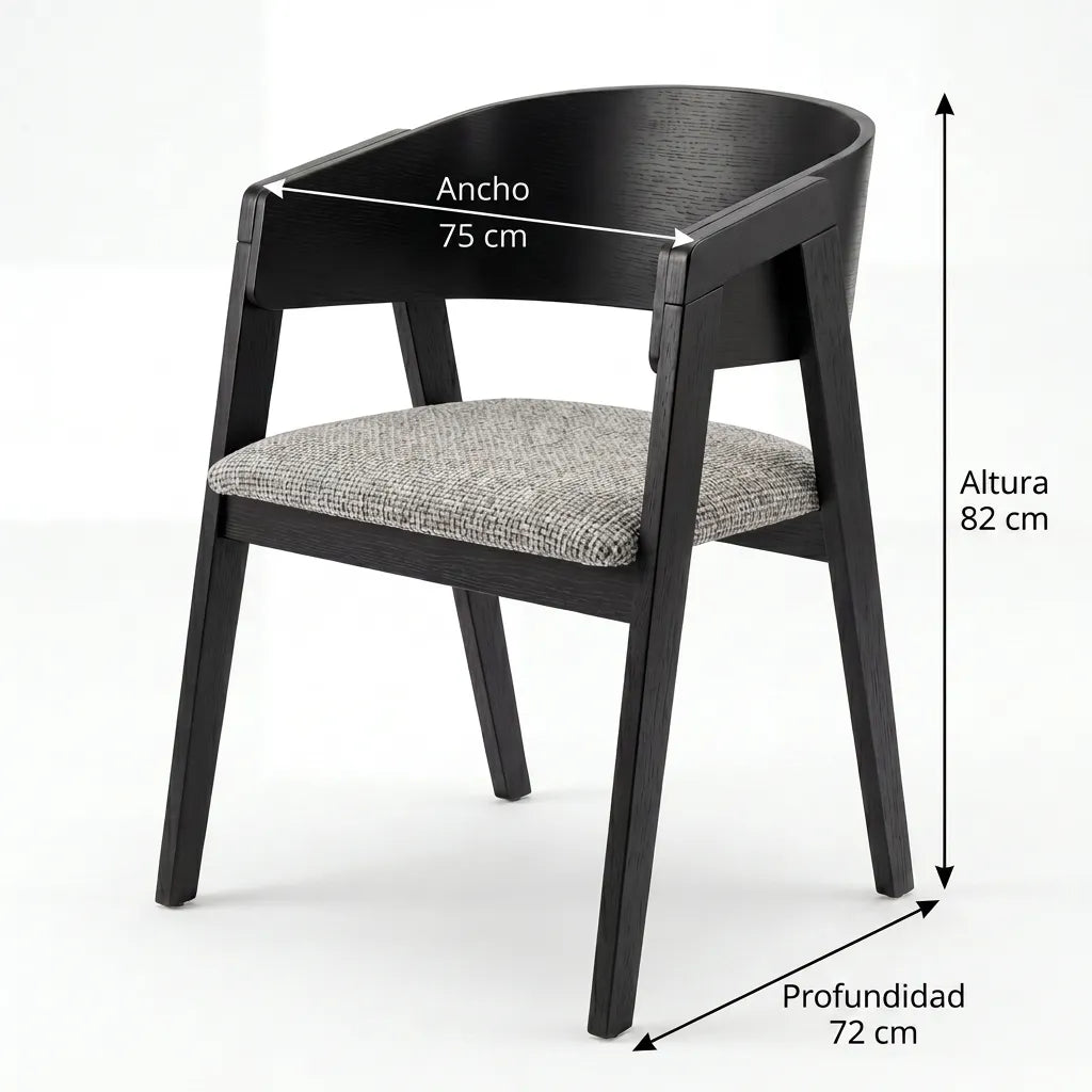Sillón de Comedor Curvo en Roble Negro Ébano y Tapizado Tweed - Detalle de Ensamble | LEMICH Alta Ebanistería Residencial