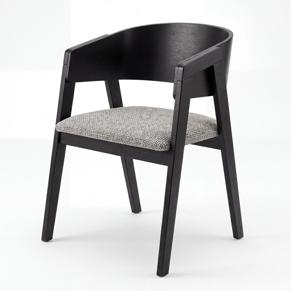 Sillón de Comedor Curvo en Roble Negro Ébano y Tapizado Tweed - Hero Portada | LEMICH Alta Ebanistería Residencial