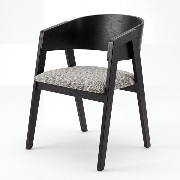 Sillón de Comedor Curvo en Roble Negro Ébano y Tapizado Tweed - Hero Portada | LEMICH Alta Ebanistería Residencial