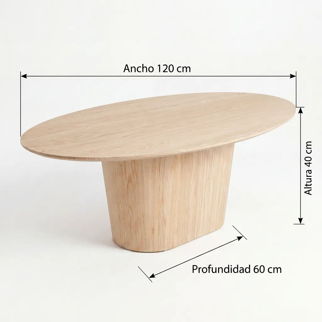 Mesa de Centro Ovalada en Nogal con Pedestal Escultórico - Detalle de Ensamble | LEMICH Alta Ebanistería Residencial