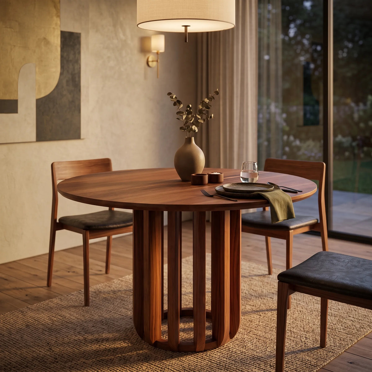 Mesa de Comedor / Desayunador en Nogal con Base Alistonada - Detalle de Ensamble | LEMICH Alta Ebanistería Residencial