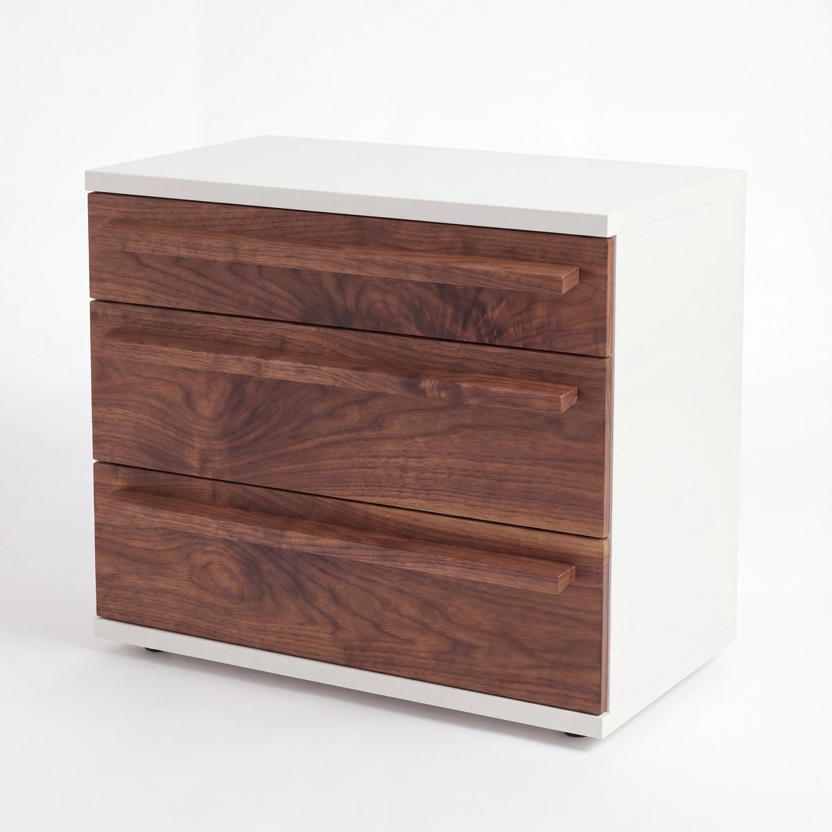 Cómoda Cajonera Contemporánea Bicolor en Nogal y Marco Blanco - Detalle de Ensamble | LEMICH Alta Ebanistería Residencial