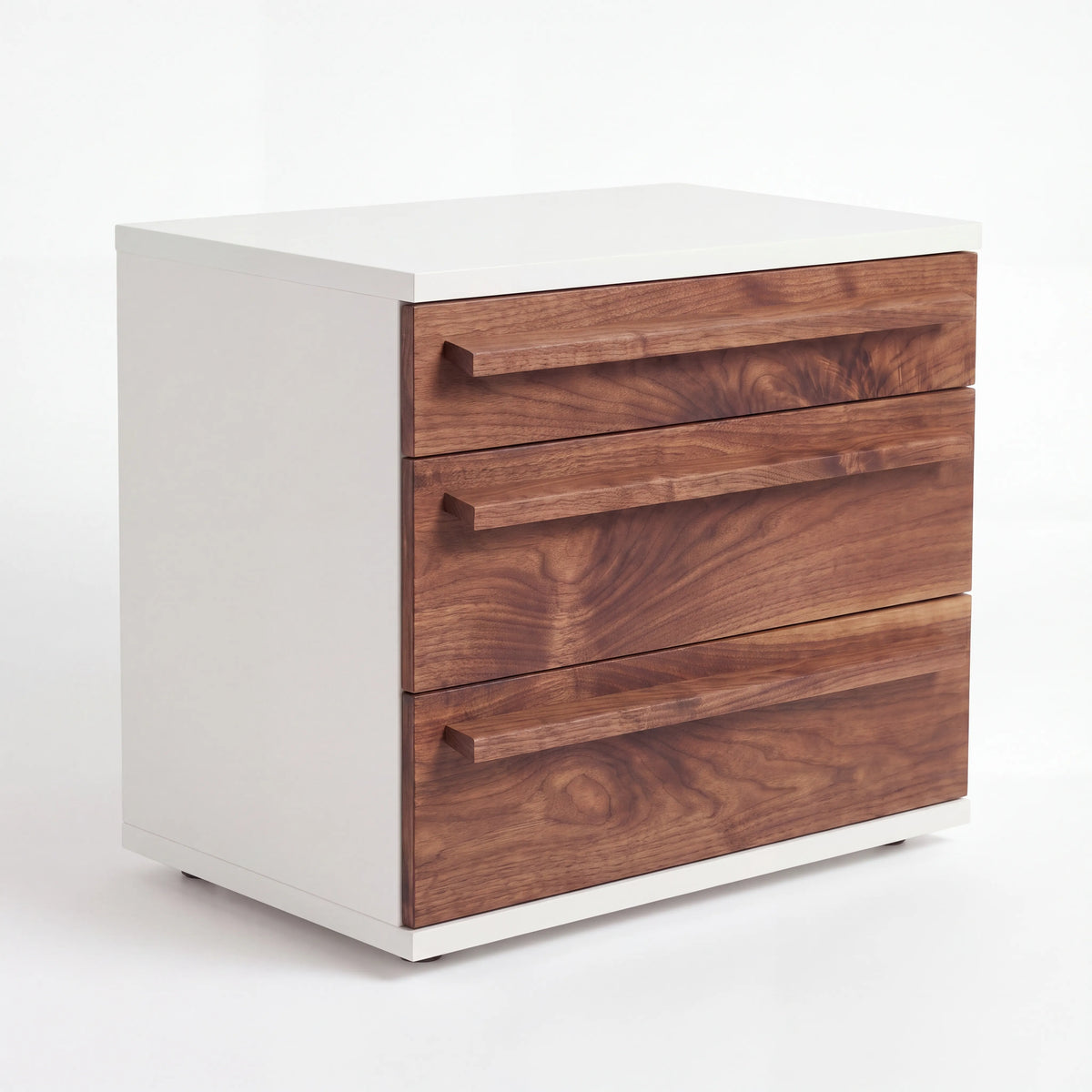 Cómoda Cajonera Contemporánea Bicolor en Nogal y Marco Blanco - Detalle de Ensamble | LEMICH Alta Ebanistería Residencial