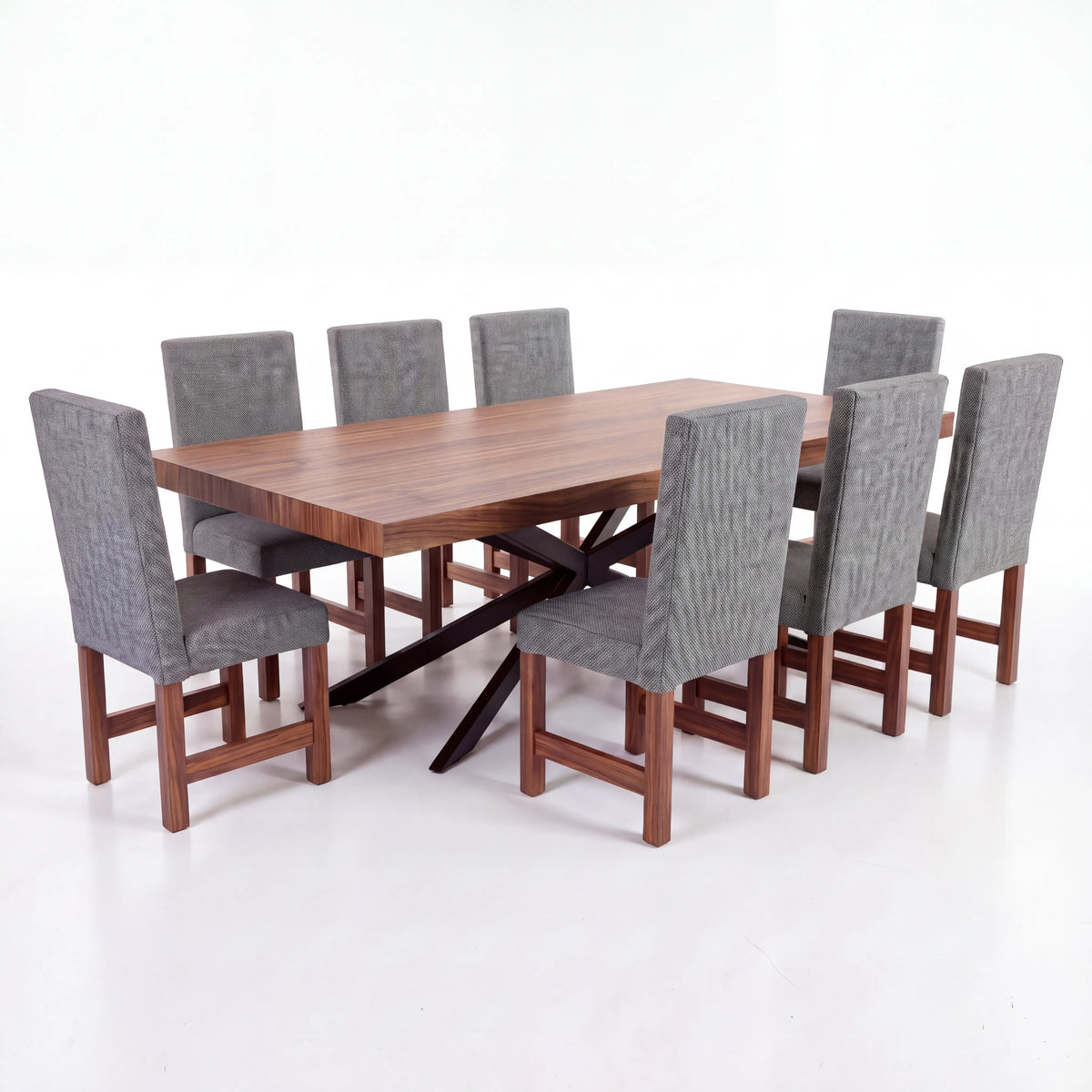 Comedor Rectangular de 6 Sillas en Nogal con Tapiz Gris Acolchado - Hero Portada | LEMICH Alta Ebanistería Residencial