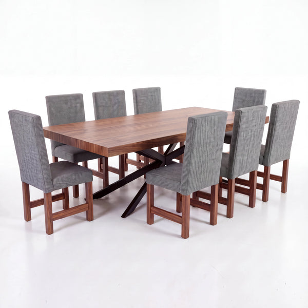Comedor Rectangular de 6 Sillas en Nogal con Tapiz Gris Acolchado - Hero Portada | LEMICH Alta Ebanistería Residencial