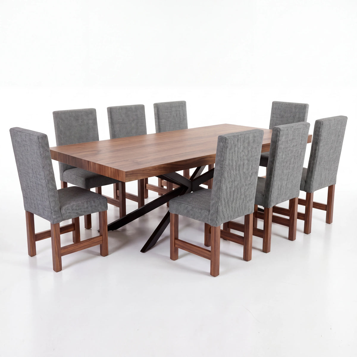 Comedor Rectangular de 6 Sillas en Nogal con Tapiz Gris Acolchado - Detalle de Ensamble | LEMICH Alta Ebanistería Residencial