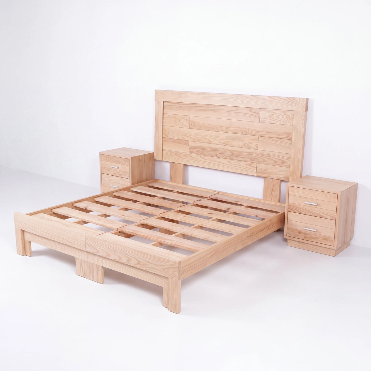 Recámara Minimalista en Madera Clara con Cama y Par de Burós - Detalle de Ensamble | LEMICH Alta Ebanistería Residencial
