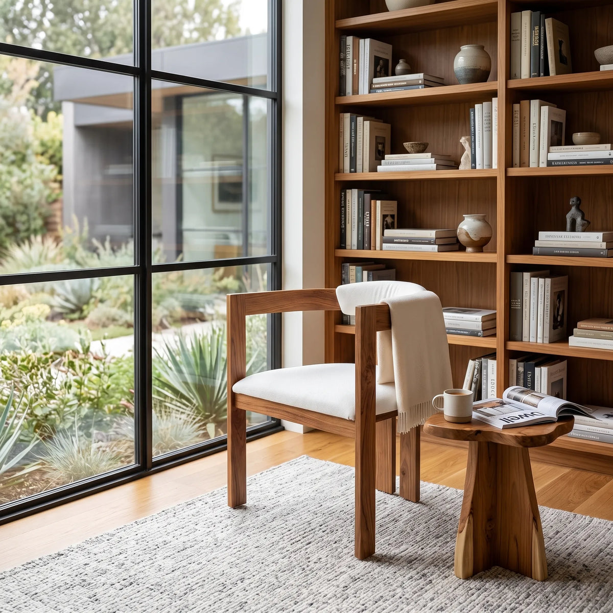 Sillón Ocasional de Autor en Nogal con Cojines Acolchados - Detalle de Ensamble | LEMICH Alta Ebanistería Residencial