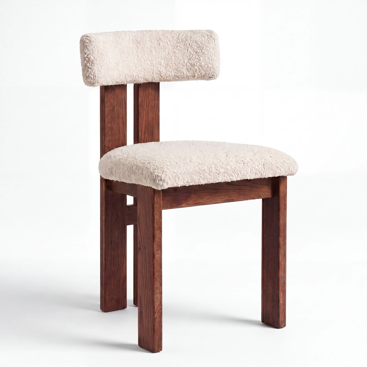 Silla de Comedor / Acento en Nogal con Tapiz Texturizado Sherpa - Detalle de Ensamble | LEMICH Alta Ebanistería Residencial