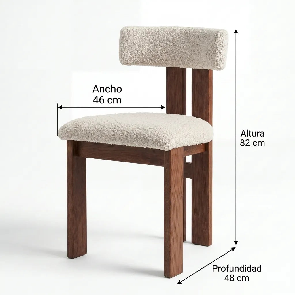 Silla de Comedor / Acento en Nogal con Tapiz Texturizado Sherpa - Ambientada | LEMICH Alta Ebanistería Residencial