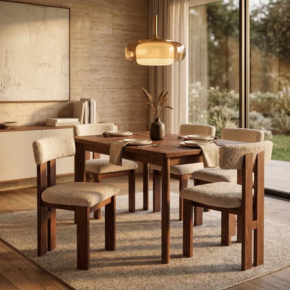 Silla de Comedor / Acento en Nogal con Tapiz Texturizado Sherpa - Hero Portada | LEMICH Alta Ebanistería Residencial