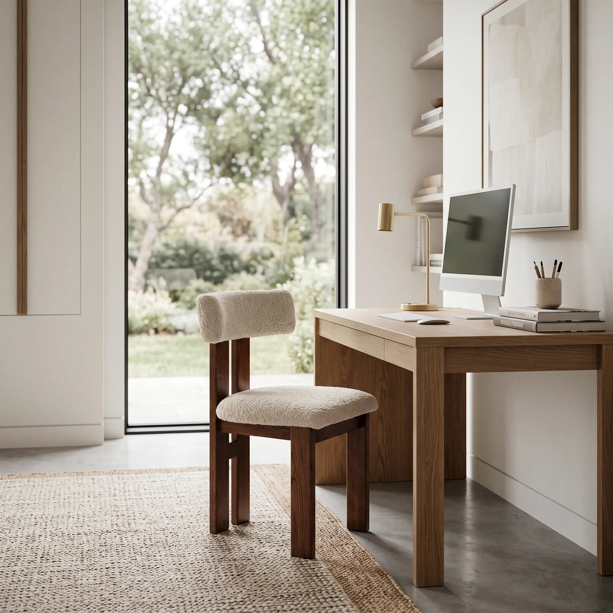 Silla de Comedor / Acento en Nogal con Tapiz Texturizado Sherpa - Detalle de Ensamble | LEMICH Alta Ebanistería Residencial