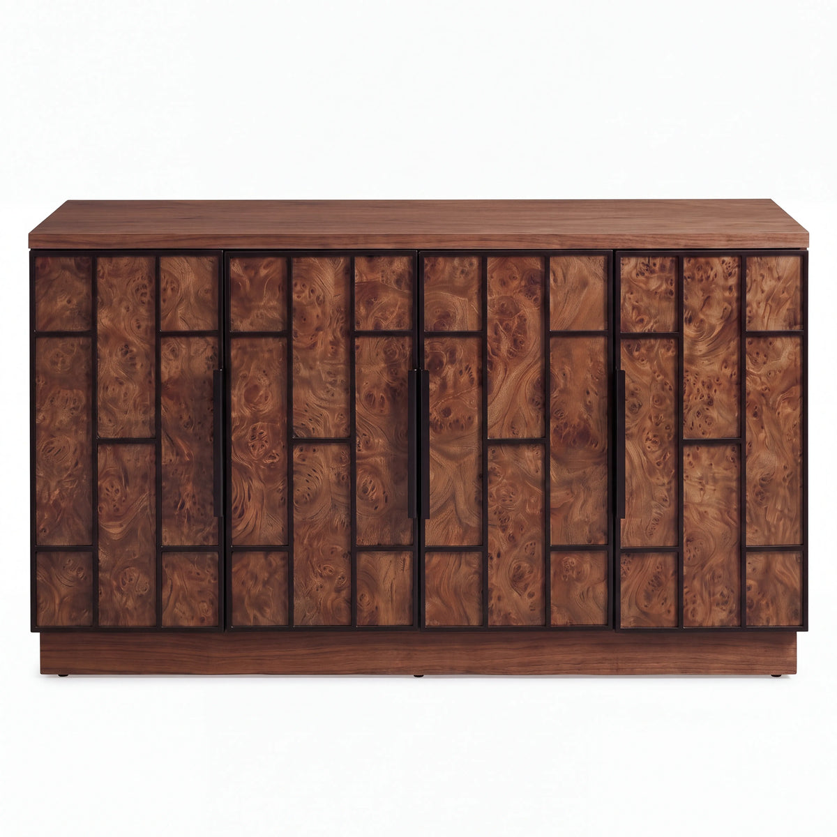 Credenza Buffet en Raíz de Nogal con Relieve Geométrico y Marco Metálico - Detalle de Ensamble | LEMICH Alta Ebanistería Residencial