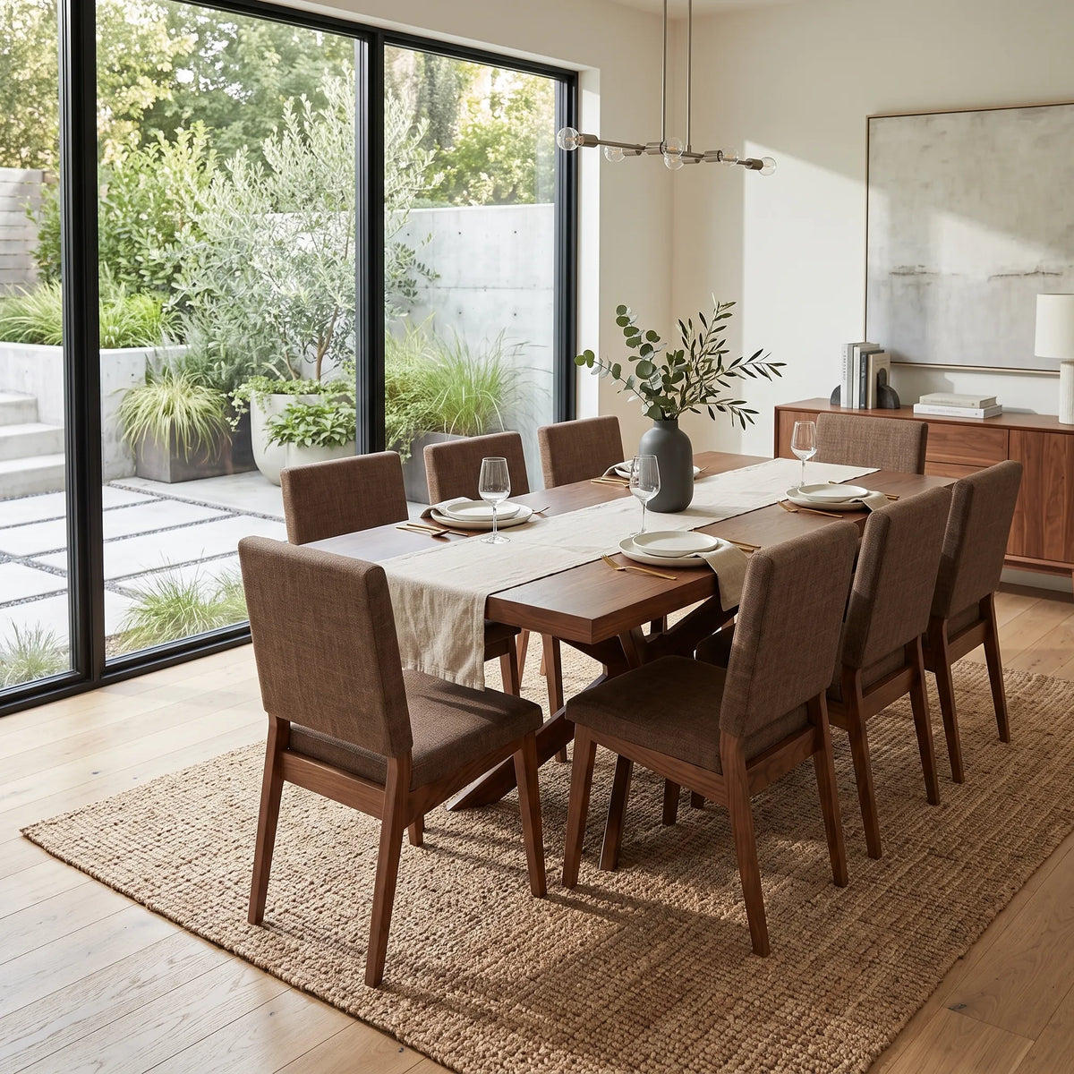 Comedor de 6 Sillas Tapizadas en Nogal Pulido de Alta Ebanistería - Detalle de Ensamble | LEMICH Alta Ebanistería Residencial