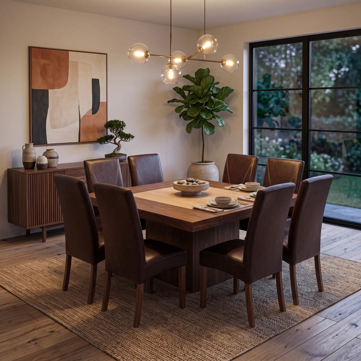 Comedor de 8 Sillas en Nogal Macizo y Tapiz Texturizado - Ambientada | LEMICH Alta Ebanistería Residencial