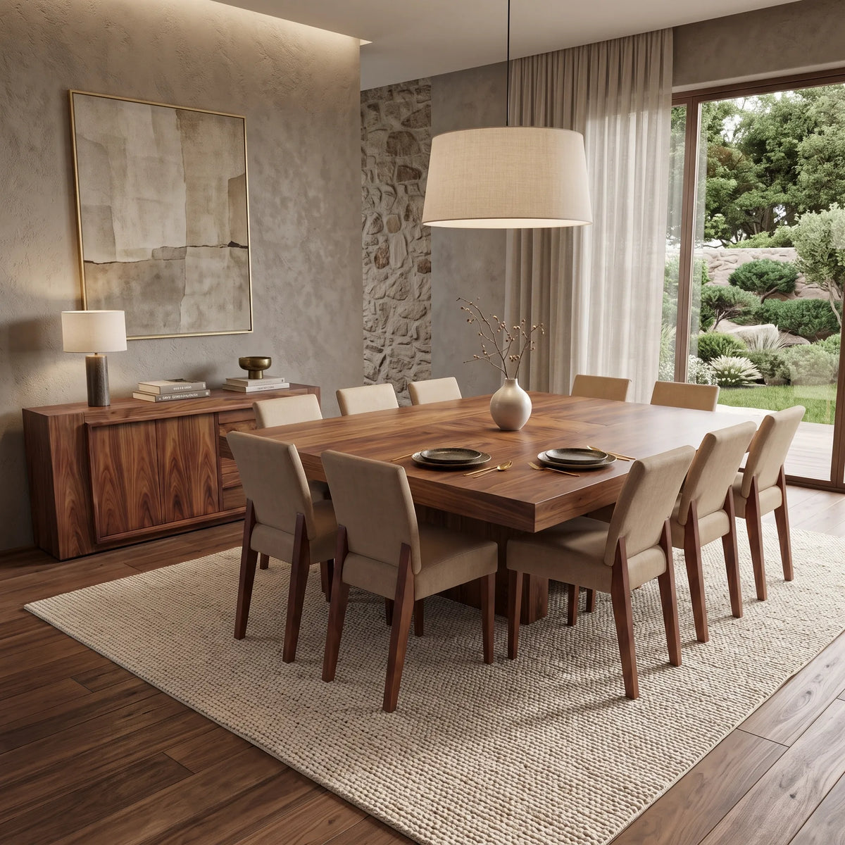 Comedor de 6 Sillas en Nogal con Aparador Buffet a Juego - Detalle de Ensamble | LEMICH Alta Ebanistería Residencial