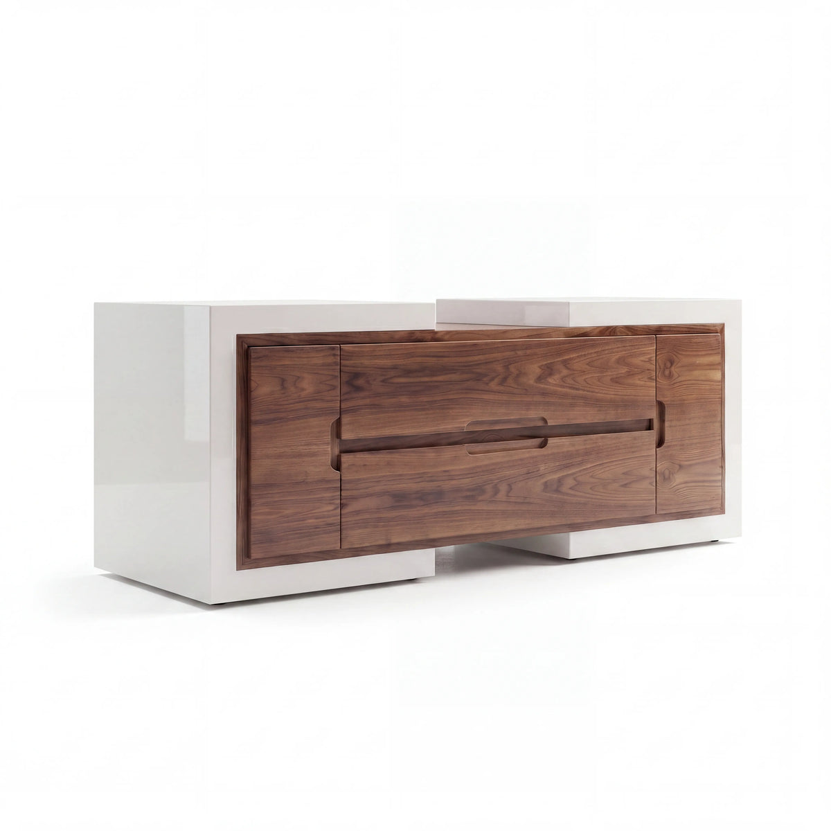 Credenza Buffet Moderna en Nogal con Tiradores Ocultos y 4 Puertas - Detalle de Ensamble | LEMICH Alta Ebanistería Residencial