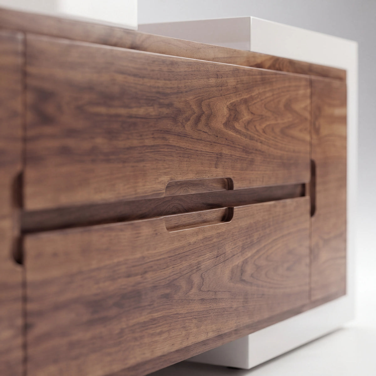 Credenza Buffet Moderna en Nogal con Tiradores Ocultos y 4 Puertas - Detalle de Ensamble | LEMICH Alta Ebanistería Residencial