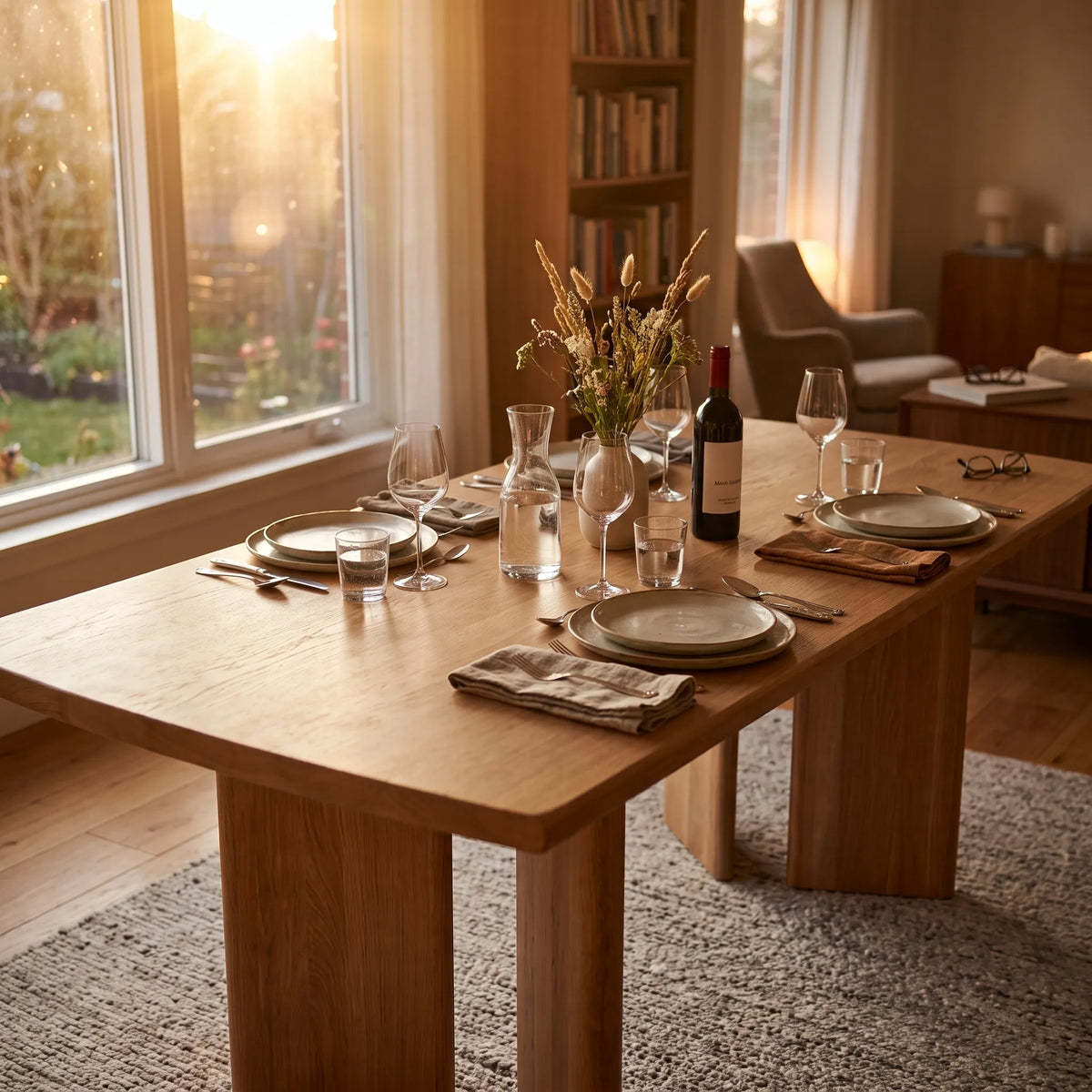 Mesa de Comedor Rectangular en Nogal con Patas Angulares de Diseño - Detalle de Ensamble | LEMICH Alta Ebanistería Residencial