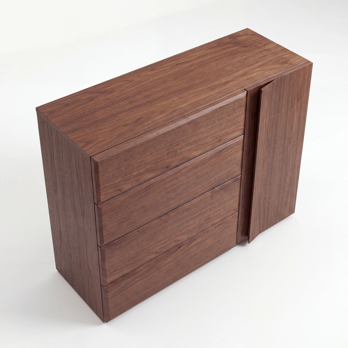 Cómoda Dresser de 4 Cajones y Puerta Lateral en Chapa de Nogal - Detalle de Ensamble | LEMICH Alta Ebanistería Residencial
