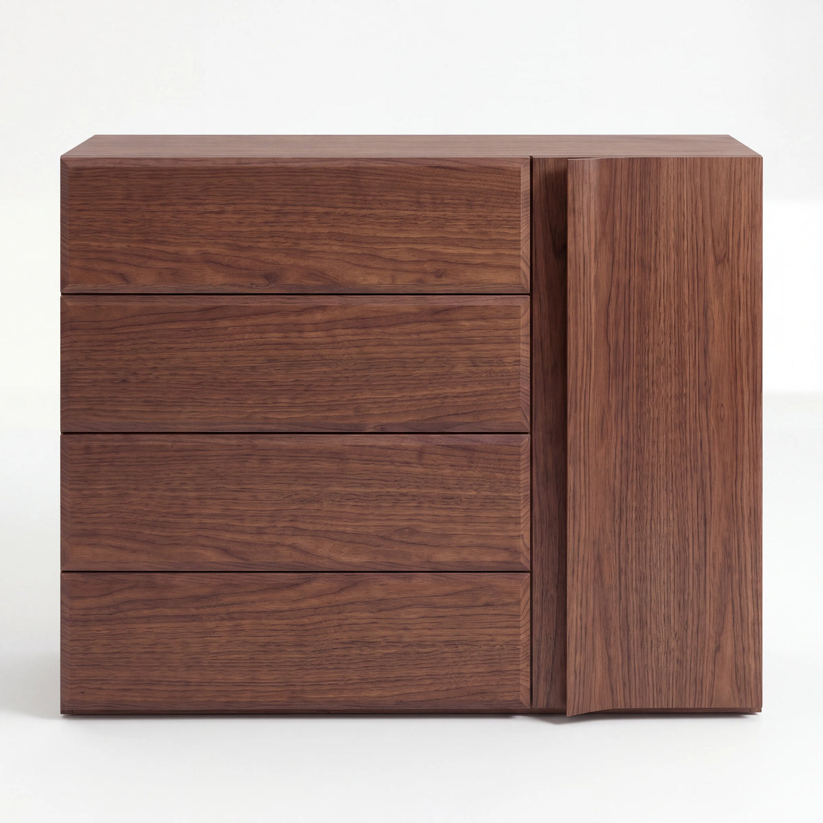 Cómoda Dresser de 4 Cajones y Puerta Lateral en Chapa de Nogal - Detalle de Ensamble | LEMICH Alta Ebanistería Residencial