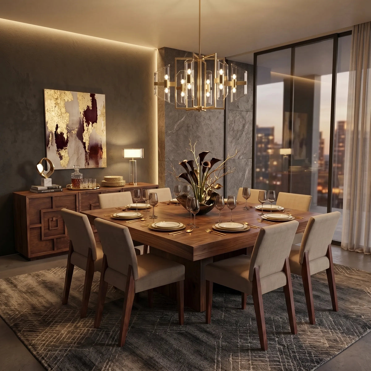Aparador Buffet Kyoto en Nogal Tallado de Autor - Ambientada | LEMICH Alta Ebanistería Residencial