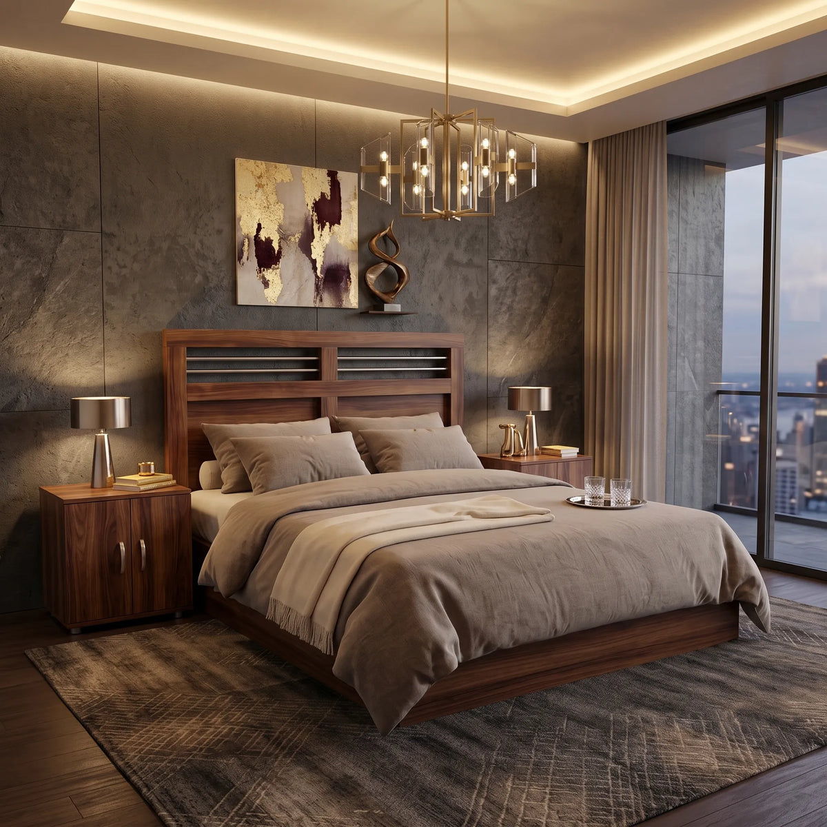 Recámara Verona en Nogal y Acero Tubular - Ambientada | LEMICH Alta Ebanistería Residencial