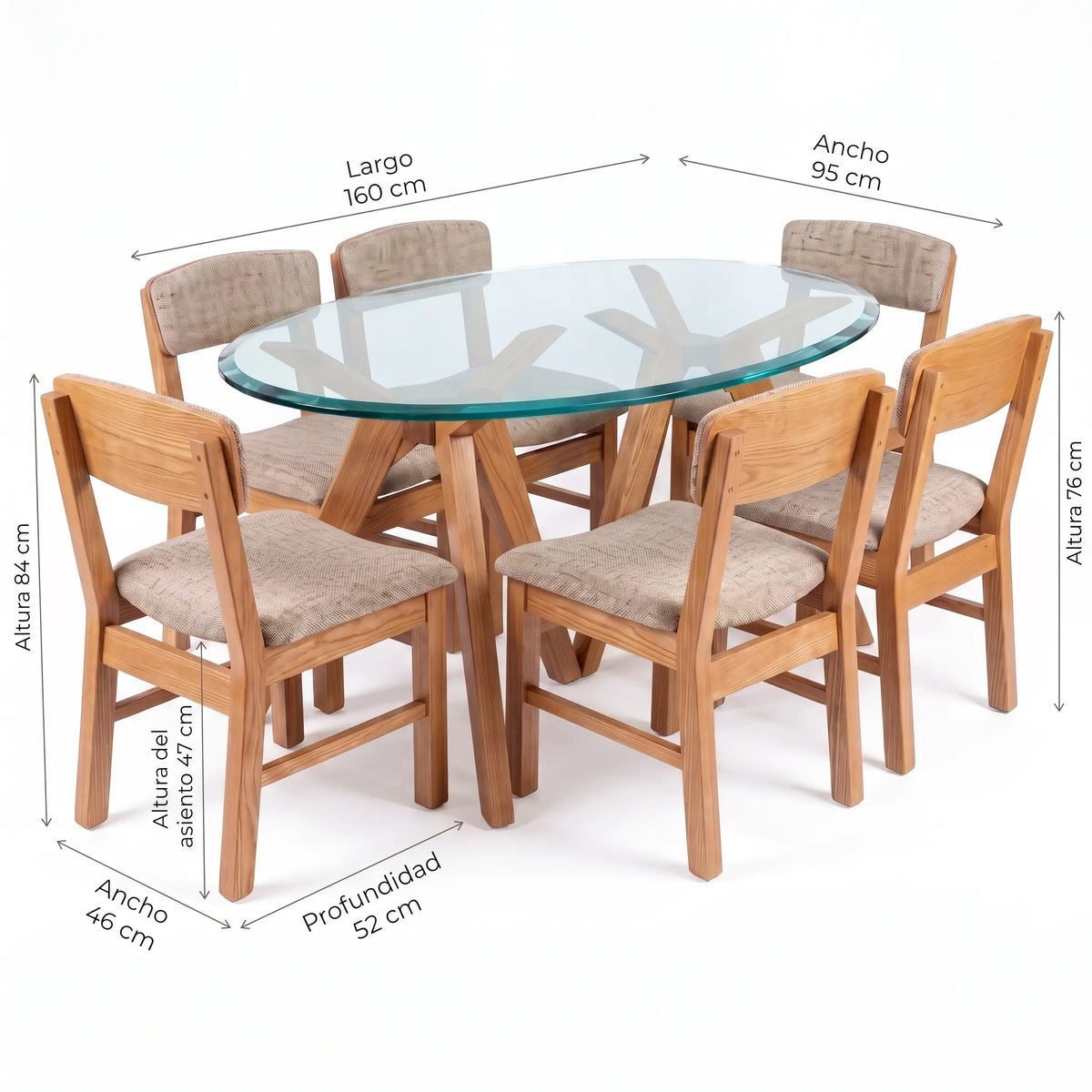 Comedor Ovalado de 6 Sillas en Roble Claro con Cubierta de Cristal Templado - Detalle de Ensamble | LEMICH Alta Ebanistería Residencial